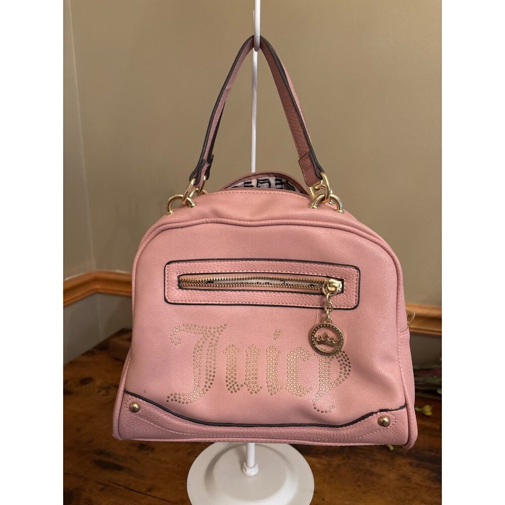 Juicy Couture Pink Purse Bowler Style With Gold Crown Charm & Rhinestone Logo